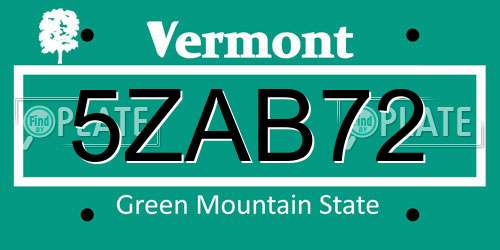 5ZAB72 Vermont License Plate