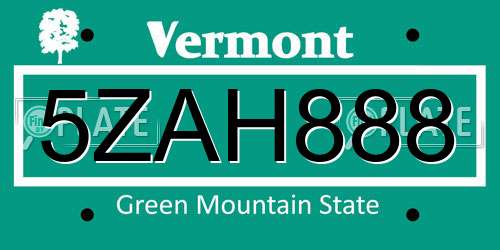 5ZAH888 Vermont License Plate