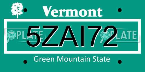5ZAI72 Vermont License Plate