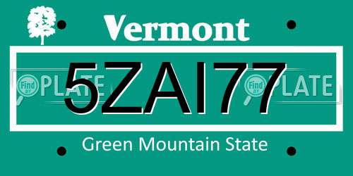 5ZAI77 Vermont License Plate