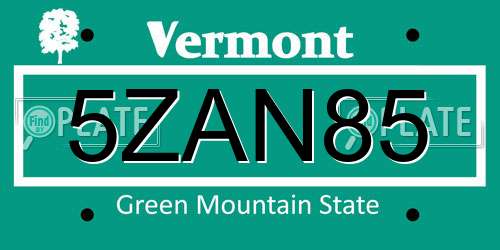 5ZAN85 Vermont License Plate