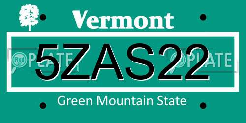 5ZAS22 Vermont License Plate