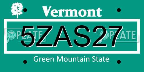 5ZAS27 Vermont License Plate