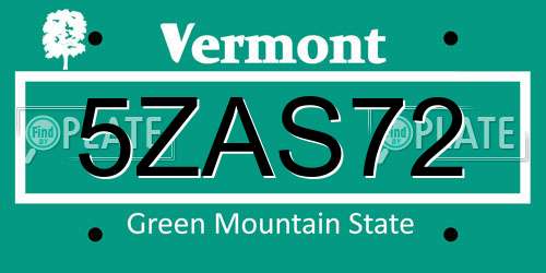 5ZAS72 Vermont License Plate