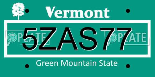 5ZAS77 Vermont License Plate
