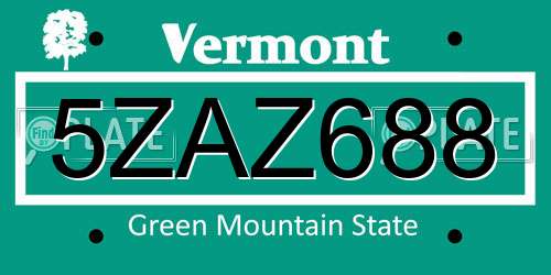 5ZAZ688 Vermont License Plate
