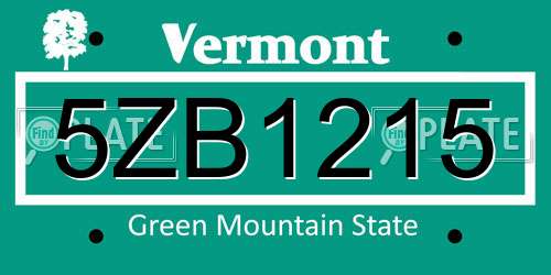 5ZB1215 Vermont License Plate