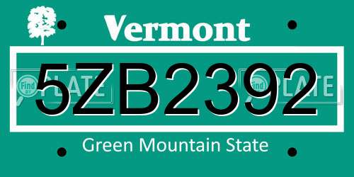 5ZB2392 Vermont License Plate