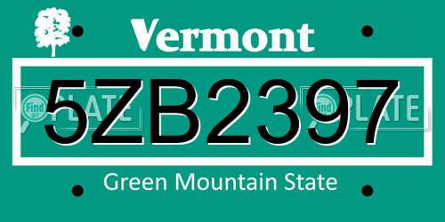 5ZB2397 Vermont License Plate