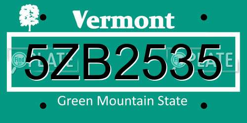 5ZB2535 Vermont License Plate