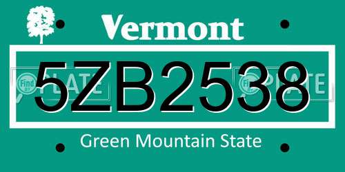 5ZB2538 Vermont License Plate