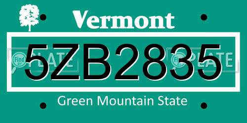 5ZB2835 Vermont License Plate