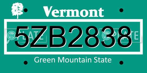 5ZB2838 Vermont License Plate