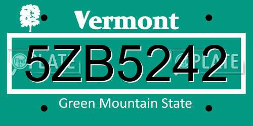 5ZB5242 Vermont License Plate