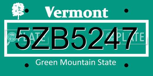5ZB5247 Vermont License Plate