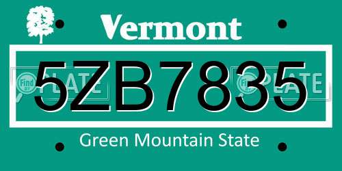 5ZB7835 Vermont License Plate