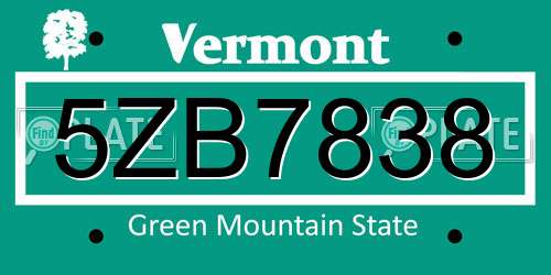 5ZB7838 Vermont License Plate