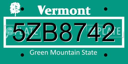 5ZB8742 Vermont License Plate