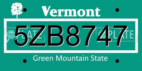 5ZB8747 Vermont License Plate