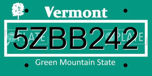 5ZBB242 Vermont License Plate