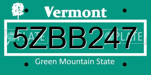 5ZBB247 Vermont License Plate