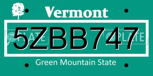 5ZBB747 Vermont License Plate