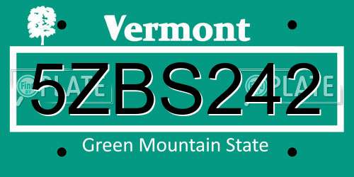 5ZBS242 Vermont License Plate