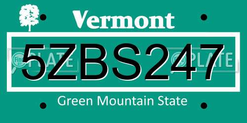5ZBS247 Vermont License Plate