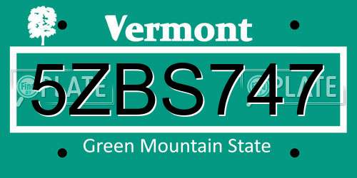 5ZBS747 Vermont License Plate