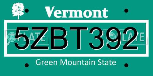 5ZBT392 Vermont License Plate