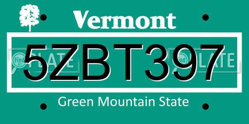 5ZBT397 Vermont License Plate