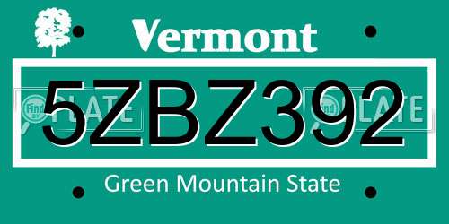 5ZBZ392 Vermont License Plate