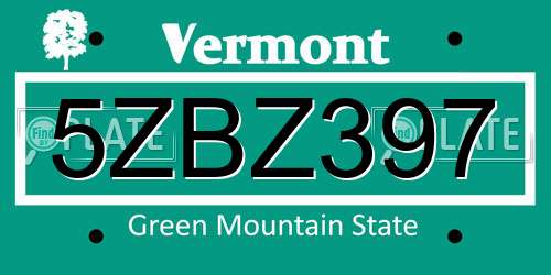 5ZBZ397 Vermont License Plate