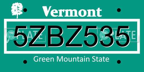 5ZBZ535 Vermont License Plate