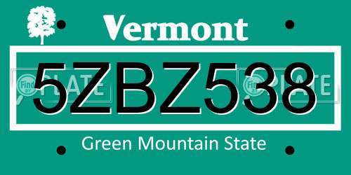 5ZBZ538 Vermont License Plate