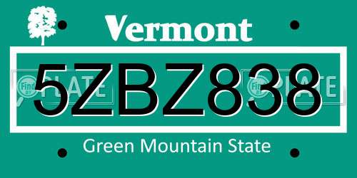 5ZBZ838 Vermont License Plate