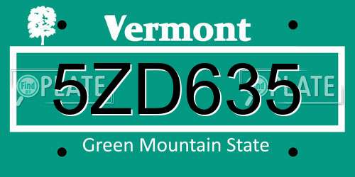 5ZD635 Vermont License Plate