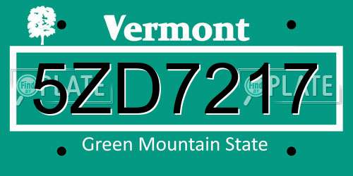 5ZD7217 Vermont License Plate