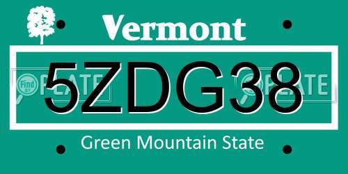 5ZDG38 Vermont License Plate