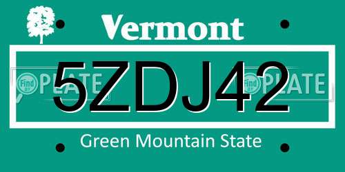5ZDJ42 Vermont License Plate