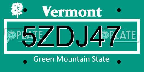 5ZDJ47 Vermont License Plate