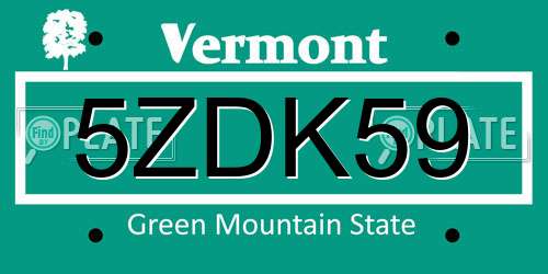 5ZDK59 Vermont License Plate