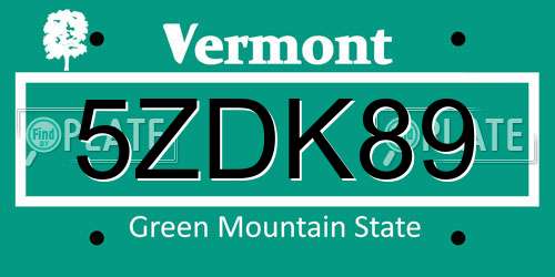 5ZDK89 Vermont License Plate
