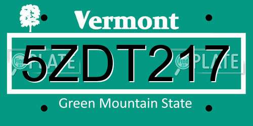 5ZDT217 Vermont License Plate