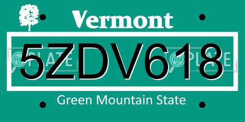 5ZDV618 Vermont License Plate