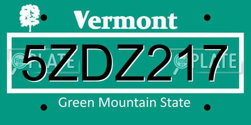 5ZDZ217 Vermont License Plate