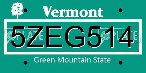 5ZEG514 Vermont License Plate