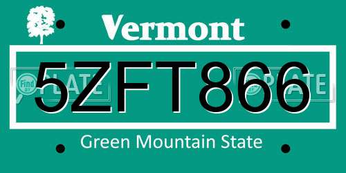 5ZFT866 Vermont License Plate