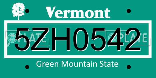 5ZH0542 Vermont License Plate