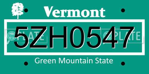 5ZH0547 Vermont License Plate